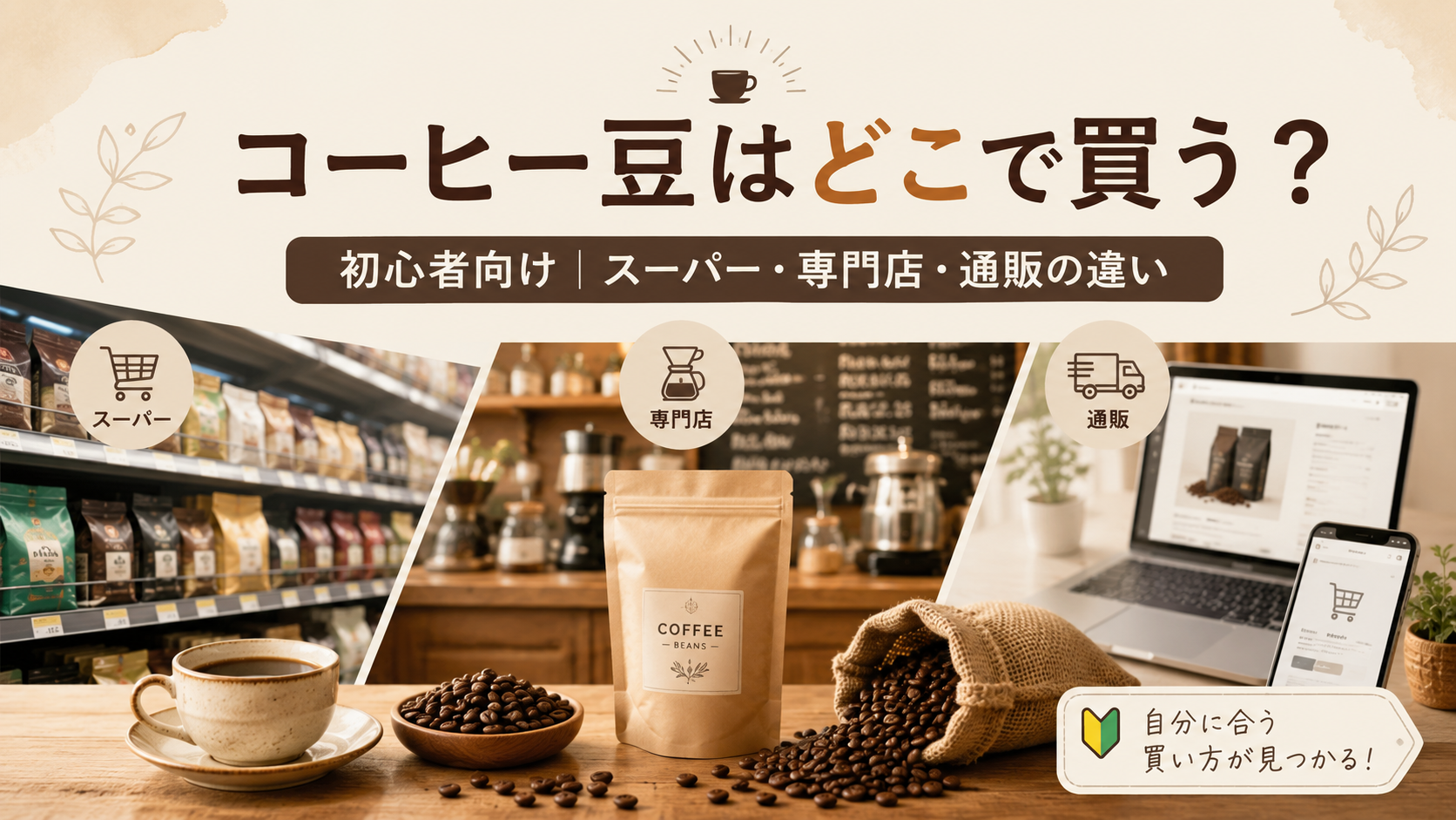 コーヒー豆はどこで買う？初心者向け｜スーパー・専門店・通販の違いと選び方