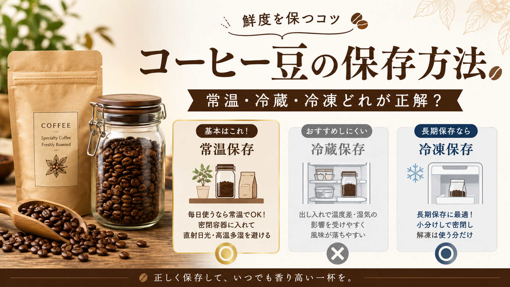 コーヒー豆の保存方法｜常温・冷蔵・冷凍どれが正解？鮮度を保つコツ