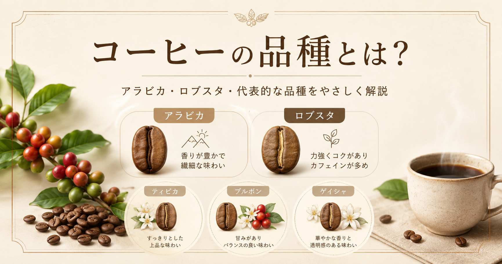 コーヒーの品種とは?アラビカ種・ロブスタ種や代表的な品種を初心者向けに解説
